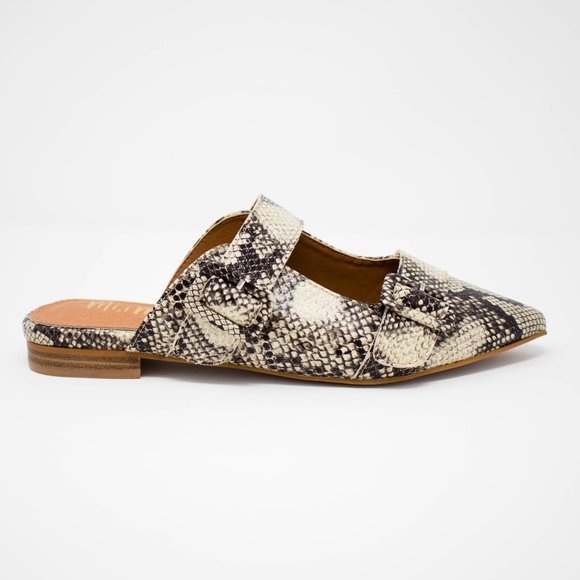 HANNAH Pointed Toe Snakeskin Mule - Beige - Picture 2 of 8